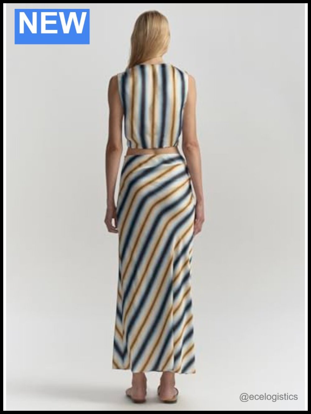 ALC High-Rise Midi A-Line Skirt Knotted Detail Diagonal Stripe - Picture 5 of 5